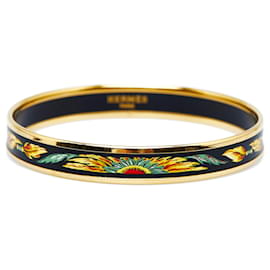 Hermès-Bracelet en émail étroit en or Hermes-Doré,Autre