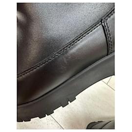 Prada-Prada Low Wedge Leather Boots-Black