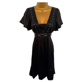Ted Baker Womens Black Silk Beaded Flutter Sleeve Party Dress Size 2 UK 10 Black