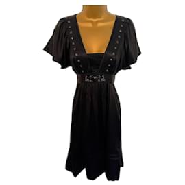 Ted Baker-Ted Baker Womens Black Silk Beaded Flutter Sleeve Party Dress Size 2 UK 10-Black