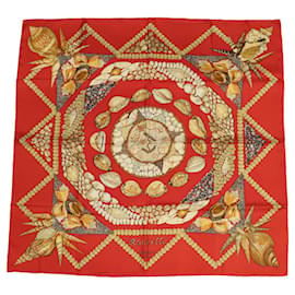 Hermès-HERMES CARRE 90 Rocaille Scarf Silk Red Auth hk761-Red