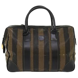 Fendi-FENDI Pecan Canvas Hand Bag Boston Bag Coated Canvas 2Set Brown Black Auth hk751-Brown,Black