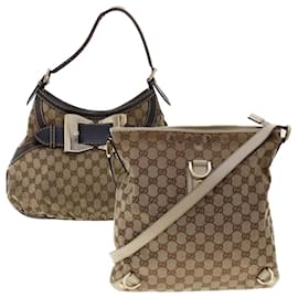 Gucci-GUCCI Borsa a tracolla in tela GG Pelle 2Set Beige Nero Aut. tb736-Nero,Beige