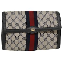 Gucci-GUCCI GG Canvas Sherry Line Clutch Bag Gray Red Navy 89.01.006 Auth yk7558b-Red,Grey,Navy blue
