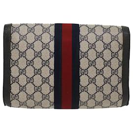 Gucci-GUCCI GG Canvas Sherry Line Clutch Bag Gray Red Navy 89.01.006 Auth yk7558b-Red,Grey,Navy blue