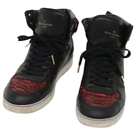 Louis Vuitton-LOUIS VUITTON High Top Sneakers Exotic Leather 5.5 Black Red LV Auth ak201-Black,Red