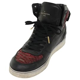 Louis Vuitton-LOUIS VUITTON High Top Sneakers Exotic Leather 5.5 Black Red LV Auth ak201-Black,Red