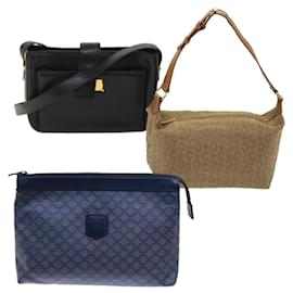Céline-CELINE Macadam Canvas Pouch Shoulder Bag PVC Leather 3Set Black Blue Auth bs6457-Black,Blue,Beige