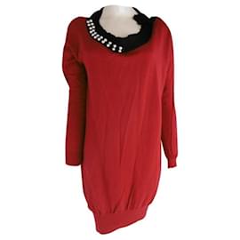 Lanvin-Lanvin-Pulloverkleid mit Perlenbesatz und Strasssteinen-Rot