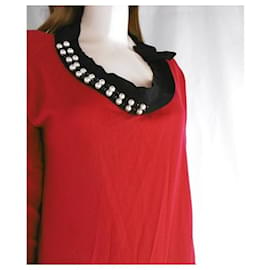 Lanvin-Lanvin beaded rhinestone sweater dress-Red