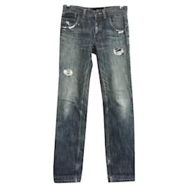 Comme Des Garcons-Calça jeans reta rasgada Comme des Garcons-Azul,Azul escuro