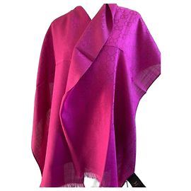 Gucci GG Print Schal Fuchsia Wolle Seide Fuschia