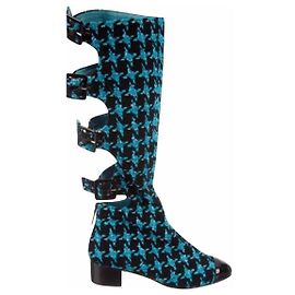Chanel e Karl Lagerfeld 07NO 2007 Botas TWEED TURQUESA Multicor
