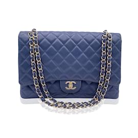 Chanel-Blue Quilted Leather Maxi Timeless Classic 2.55 Single Flap Bag-Blue