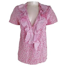 Comme des Garcons Blusa floreale con volant e scollo a V Rosa