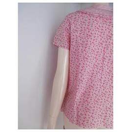 Comme Des Garcons-Comme des Garcons Floral blouse with ruffles and V-neck-Pink