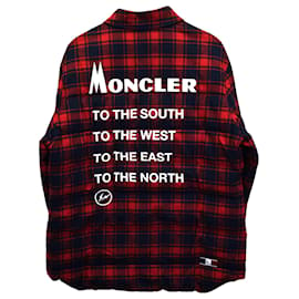 Moncler-Moncler Genius Moran gesteppte karierte Daunen-Overshirt-Jacke aus roter und blauer Baumwolle-Andere