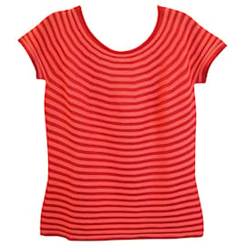 Armani-Armani Collezioni Striped Knitted Short Sleeve Top in Red Wool-Other