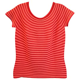 Armani-Armani Collezioni Striped Knitted Short Sleeve Top in Red Wool-Other