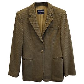 Giorgio Armani Blazer Houndstooth em Lã Marrom Marrom