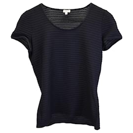 Armani-Armani Collezioni Striped Textured Short-sleeve T-shirt in Black Polyamide-Black