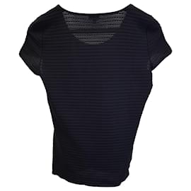 Armani-Armani Collezioni Gestreiftes, strukturiertes Kurzarm-T-Shirt aus schwarzem Polyamid-Schwarz