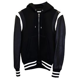 Jaqueta Varsity com capuz e manga de couro Givenchy em viscose preta e couro de pele de cordeiro Preto