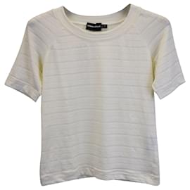 Giorgio Armani-Camiseta Giorgio Armani de manga corta a rayas de lino color crema-Blanco,Crudo