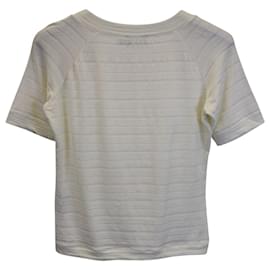 Giorgio Armani-T-shirt a maniche corte rigata Giorgio Armani in Lino Crema-Bianco,Crudo