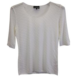 Emporio Armani-Emporio Armani Half-sleeve Textured Knit Top in White Viscose-White