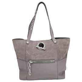 Bolsa de ombro com detalhe de corrente Alexander Wang Riot em camurça cinza e couro Cinza