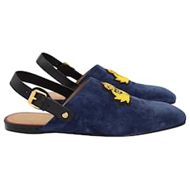 Christian Louboutin-Christian Louboutin Oliveira Mule Slingback Flats in Blue Suede-Blue,Navy blue