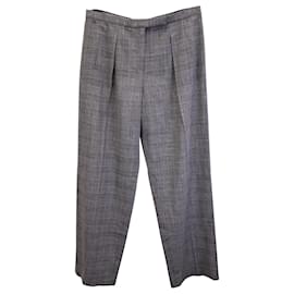 Armani-Armani Collezioni Pantalon droit plissé à carreaux en laine mélangée grise-Gris