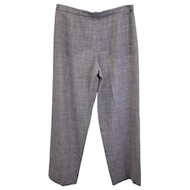 Armani-Pantalones rectos plisados a cuadros de mezcla de lana gris de Armani Collezioni-Gris