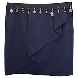 Love Moschino-Love Moschino Charm Embellished Ruffle Mini Skirt in Navy Blue Cotton-Navy blue