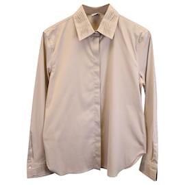Armani-Armani Collezioni Pleated Detail Shirt in Beige Cotton-Beige