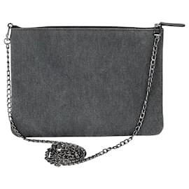 Chanel-Bolso de hombro tipo clutch con lentejuelas y mezclilla Chanel Deauville-Gris