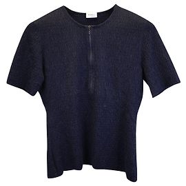 Haut smocké demi-zippé Akris Punto en coton bleu marine Bleu Marine