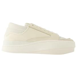 Y3-Lux Bball Low Sneakers - Y-3 - Leather - White-Brown,Beige