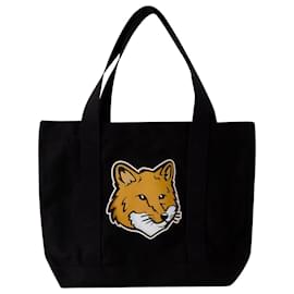 Autre Marque-Fox Head Tote Bag - Maison Kitsune - Cotton - Black-Black