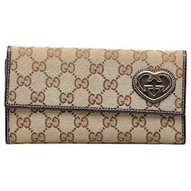 Gucci-Lange Geldbörse aus GG Canvas mit schönem Herz 251861-Beige