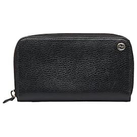 Gucci-Gucci Portafoglio lungo in pelle con cerniera G intrecciata Portafoglio lungo in pelle 449347 in discrete condizioni-Nero