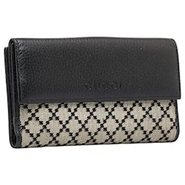 Gucci-Diamante Canvas Leather Trimmed Wallet 143389-Black