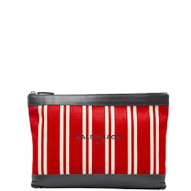 Balenciaga-Balenciaga – Clutch aus Canvas mit Clip, Marineblau 420407 in guter Kondition-Rot