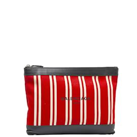 Balenciaga-Balenciaga Pochette en toile à clip bleu marine Pochette en toile 420407 en bon état-Rouge