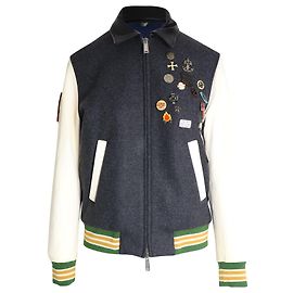 Dsquared2 Bad Boy Scouts Bomber Jacket in Grey Wool and White Leather Grey