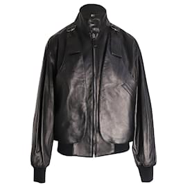 Bottega Veneta-Bottega Veneta High Neck Bomber Jacket in Black Lambskin Leather-Black