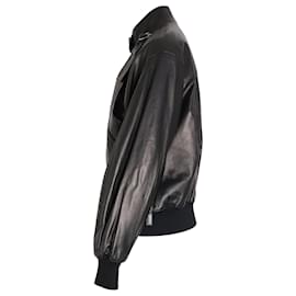 Bottega Veneta-Bottega Veneta Blouson Bomber à Col Montant en Cuir d'Agneau Noir-Noir