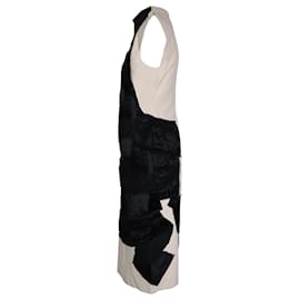 Bottega Veneta-Bottega Veneta Pleated Detail Asymmetric Knee-length Dress in Black and Nude Wool-Black
