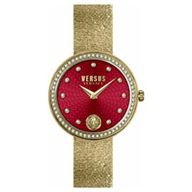 Versus Versace-Reloj Versus Versace Lea con correa de cristal-Dorado,Metálico